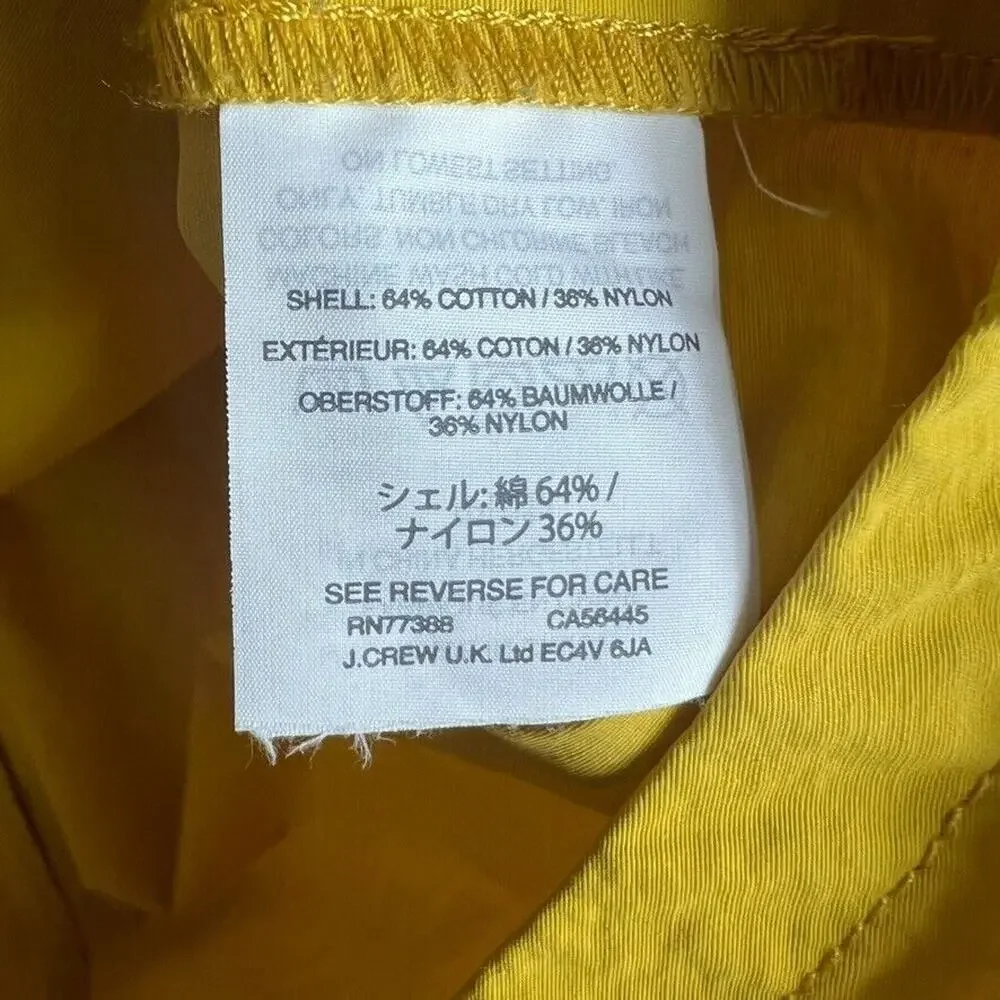 J. Crew Jacket Womens M Windbreaker Hooded Full Zip Coat Cotton Blend Yellow